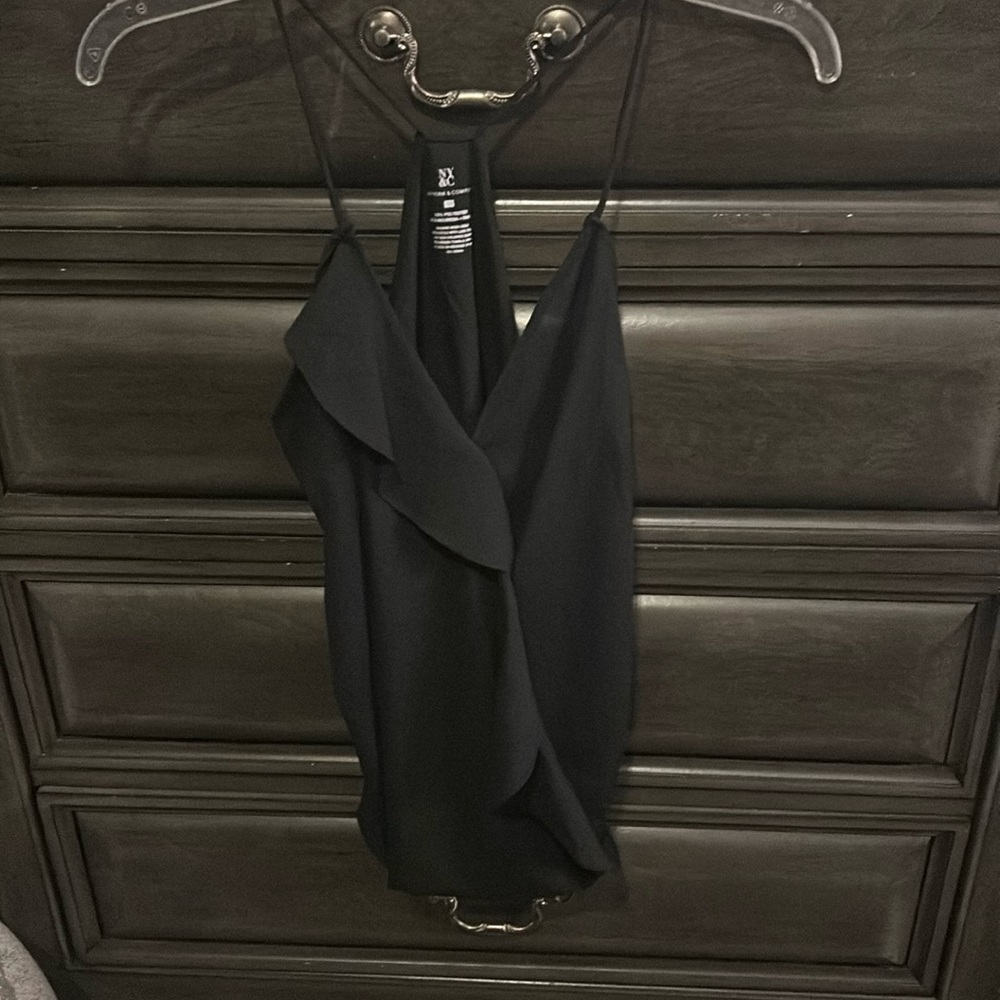 Skinny strap, black tank top
